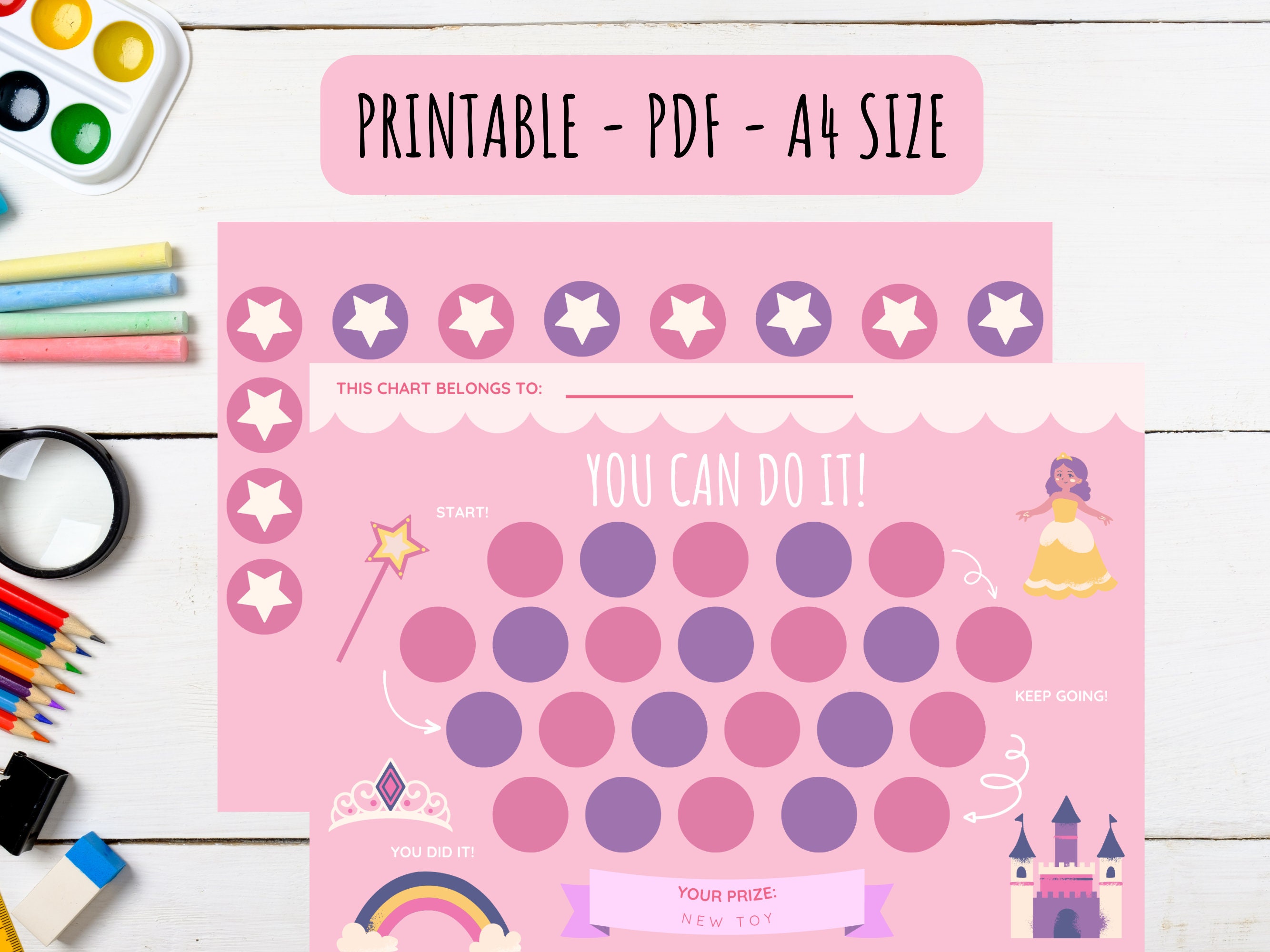 Pink Castle Princess Reward Chart Sticker Reward Chart Girl Reward ...