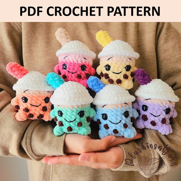 Mini modèle au crochet Billie le thé aux perles - modèle PDF amigurumi, thé aux perles au crochet, joli thé boba à couture basse, cadeau DIY pour les amateurs de thé aux perles