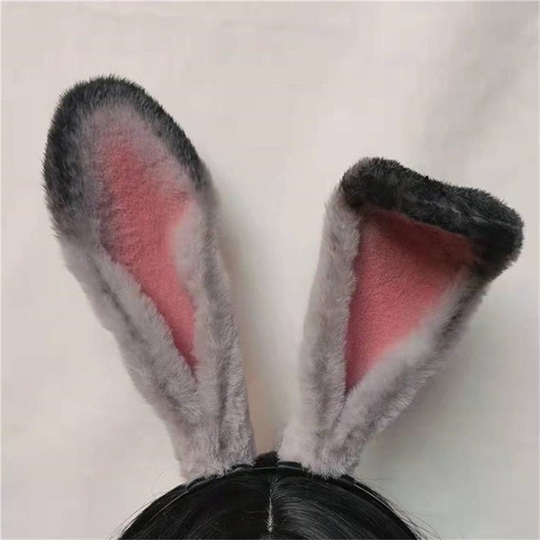 Bandeau oreilles de lapin gris fourrure, bandeau oreilles de lapin Cosplay Judy, bandeau oreilles de lapin, bandeau oreilles de lapin mignon, oreille d'animal cosplay,