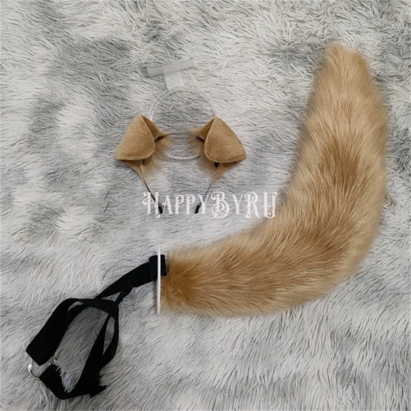 Artificial Golden Retriever Ear Tail Set, Furry Brown Dog Ears Headband, Furry Dog Wolf Fox Cat Brown Tail, Cosplay Party Maid Animal Ear.
