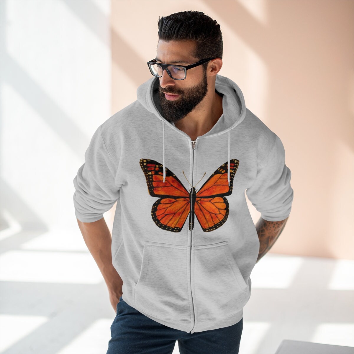 Butterfly Hoodie Zip-up Hoodie Butterfly Orange Butterfly - Etsy