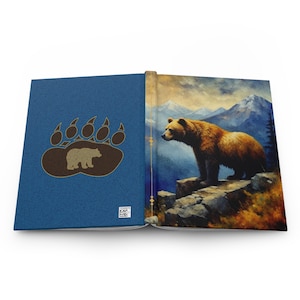 Ours dans les montagnes, patte d&#39;ours, amoureux des ours, cadeau pour un ami, journal ours, agenda, carnet de notes, carnet à couverture rigide mat