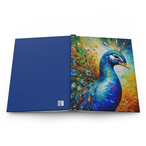 Peacock Journal, Notebook, Diary, Colorful Peacock, Peacock Lover, Gift for her, Wedding Gift, Nature Lover, Hardcover Journal Matte