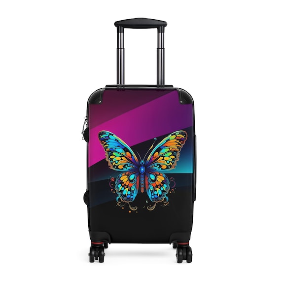 Butterfly Purple Black Butterfly Suitcase Cruise Vacation Suitcase With Swivel Wheels Friend Gift Wedding Gift Nature Suitcase Etsy Canada