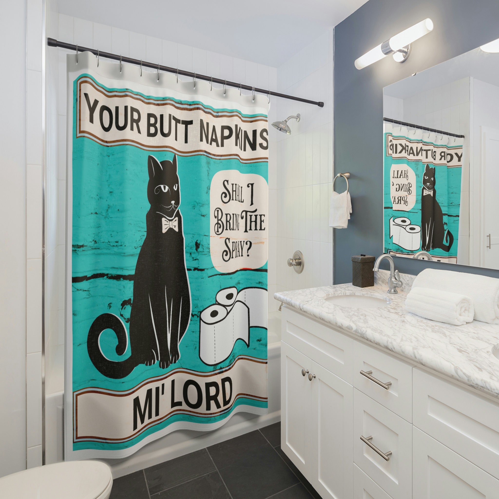 Funny Shower Curtain Man Cave Funny Cat Bathroom Curtain Etsy