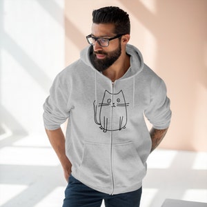 Cat, Cat Hoodie, Zip-Up Hoodie, Cat Lover, Animal Lover, Feline, Simple Cat, Cat Drawing, Unisex Premium Full Zip Hoodie