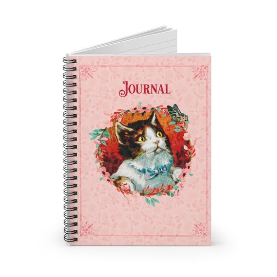 Cat, Cat Notebook, Cat Journal, Cat and Butterfly, Pink Journal, Diary,  Journal, Cat Diary, Spiral Notebook Ruled Line 