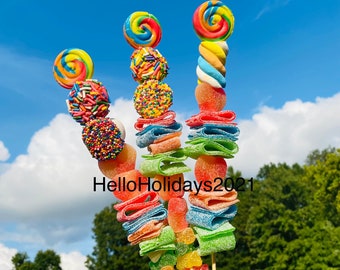 Candy Kabobs! Colors may vary on Marshmallow Twists. Includes Both types of Kabobs seen in photos!