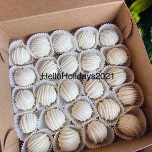 2 Dozen Vanilla Cake Balls! Dipped in Almond Bark Chocolate OR White Chocolate! Heat Sensitive! Please read messages for delivery updates!
