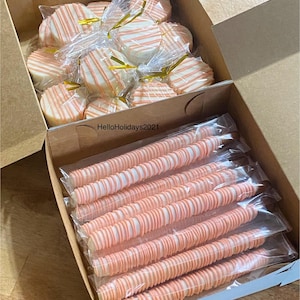 1 Dozen Choc Covered Oreos/1 Dozen Chocolate Covered Pretzels- Dipped in Chocolate and Drizzled in Peach Color! HEAT SENSITIVE!