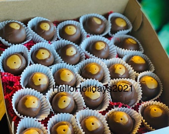 2 Dozen Chocolate Peanut Butter Buckeyes! Made with ALMOND BARK CHOCOLATE! Heat Sensitive! Please read messages for delivery updates!
