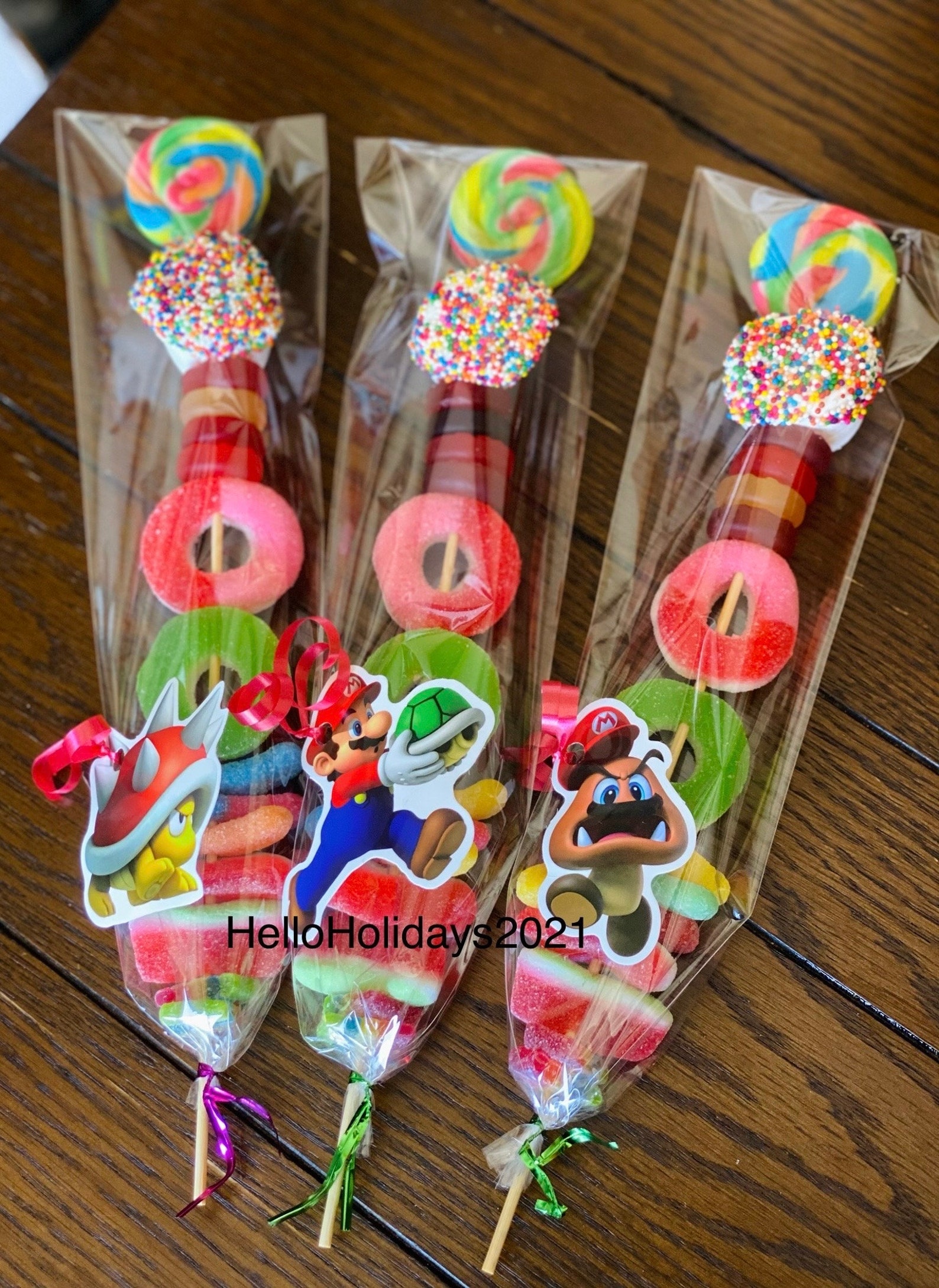 Mario Style Themed Candy Kabobs! Stickers/characters WILL Vary! Each ...