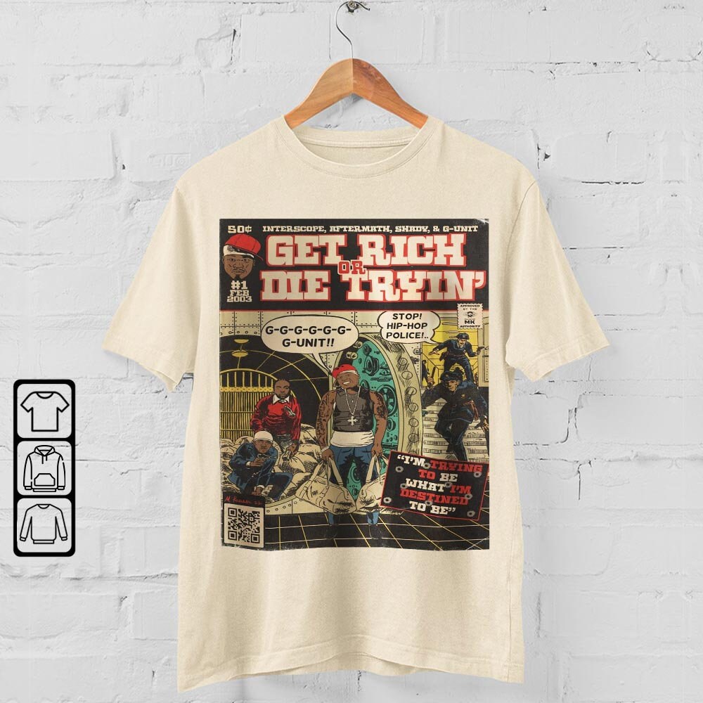 50 Cent Get Rich Or Die Tryin Comic Art Book Retro Vintage 90s Hip Hop T-Shirt