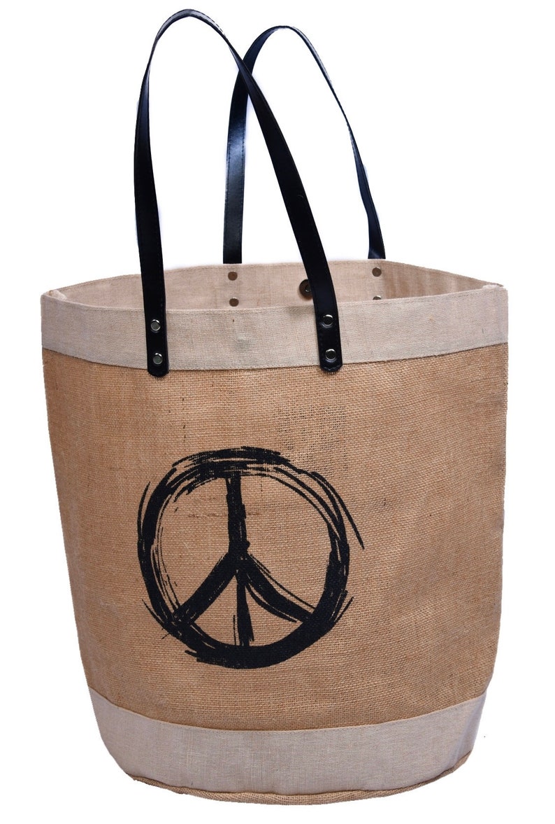 Large Pure Jute Tote with Vegan Or Pure Leather Shoulder Handles. Great Detailing with Large Zipper Inside Pocket. image 3