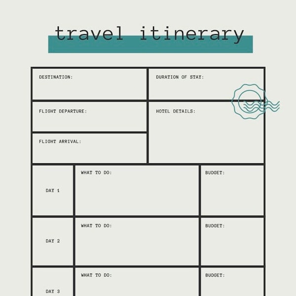 Printable Travel Itinerary Template | Instant Download | Travel Itinerary | Vacation Planner