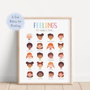Feelings Calm Corner Poster, Montessori Homeschool Dekor, Gefühlskarte, pädagogische Kunst, Regenbogen Gefühlskarte, digitaler Download