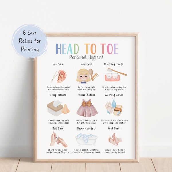 Personal hygiene poster for toddlers and kids, Kids Daily Schedule, Responsibility Chart, Instant Download