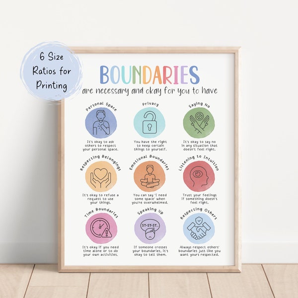 Boundary Setting Print, Therapy Office Decor Print, Mental Health Poster