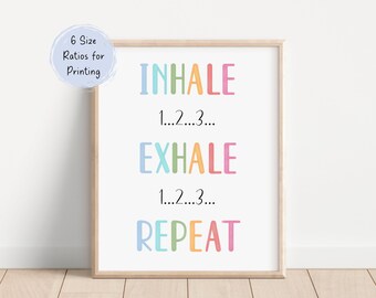 Calm Corner Print Inhale Exhale, Therapy Office Decor Print, Calming Techniques, Mental Health Poster, Calm Down Corner, Digital Download