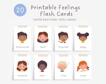 Printable Feelings Flash Cards, Emotions Chart, Montessori Materials, Homeschool Resources, Digital Download