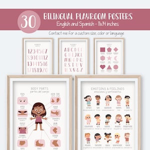 Bilingual Spanish and English Playroom Posters Set of 30 Educational Posters, Homeschool Printables, Digital Download, Instant Download