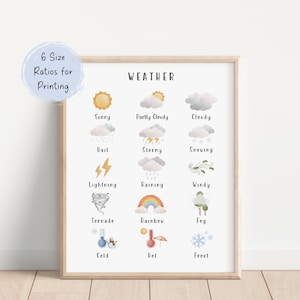 Poster meteo, asilo nido educativo Montessori, stampa meteo per bambini, decorazione da parete per bambini, asilo nido Montessori - DOWNLOAD DIGITALE