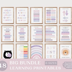 48 carteles educativos con lindas ilustraciones, recursos de aprendizaje, carteles del sistema solar, carteles del alfabeto, carteles de matemáticas