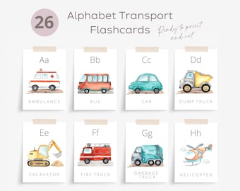 Alphabet Flashcards of Transport Vehicles, Flash Cards Toddlers Preschool Early Learning Resource, DIGITAL DOWNLOAD