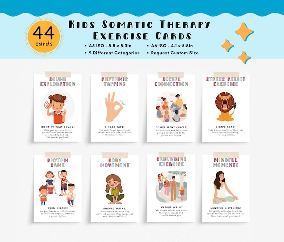 44 Trauma Response Somatic Therapy Coping Skill Cards for Kids, PTSD Therapy Grounding Cards, Nervous System Regulation, CBT and DBT