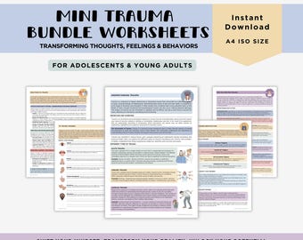 Trauma therapy worksheet bundle for teens and young adults, Social worker, Therapist tools and exercises, Mental health