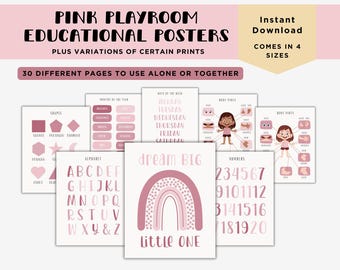 Pastel Pink set of 30 Playroom Educational Posters