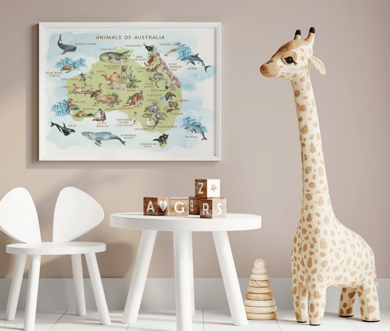 Australian Animals Map Print for Classroom Wall Decor, Educational Kids ...