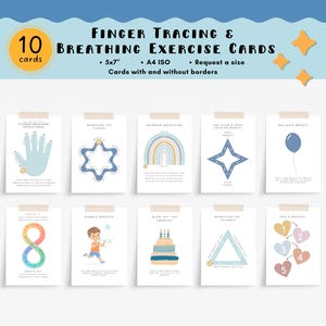 Finger Tracing and Breathing Exercise Calm Down Cards and Posters, Mindfulness Breathing Cards, Meditation Activity, Regulating Feelings
