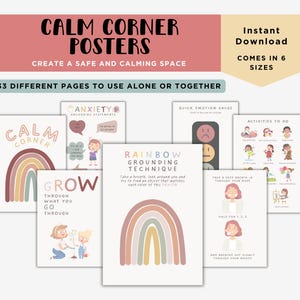 Calming Corner Posters Set of 33, Educational Posters, Kids Calm Corner Kit, Emotional Learning Resources, Counselor Office Art