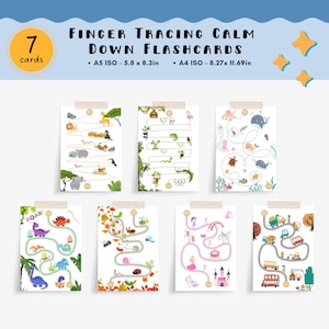 Tarjetas didácticas para trazar con los dedos para su kit Calm Down Corner, tarjetas de respiración consciente, actividad de meditación, materiales Montessori, kit sensorial