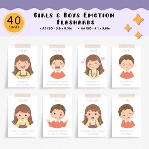 Mädchen & Jungen Gefühlskarten, Kleinkind Karteikarten Vorschule, DIGITALER DOWNLOAD