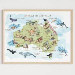 Australische Tiere Karte für Klassenzimmer Wanddekoration, bildung Kinder druckbare Kinderzimmer Wand Kunst Homeschool Klassenzimmer Poster