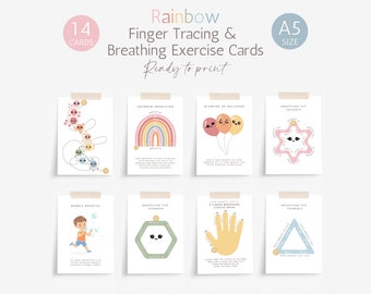 Flash Cards for Breathing Exercises and Finger Tracing Communication Cards Calm Down Cards, Mindfulness Breathing Cards, Meditation Activity