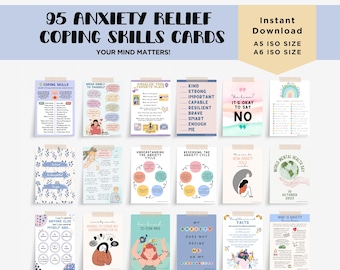 Anxiety coping skills flashcards, mindfulness cards, anxiety care package, anxiety therapy, coping strategy cards, therapy office