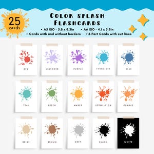 Farbe Karteikarten Splash Muster zu Hause drucken, Pre-k Aktivität für Babys und Kleinkinder, Ressourcen für die Homeschool, digitaler Download