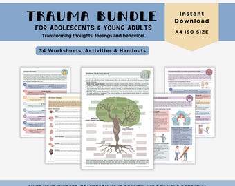 Trauma therapy worksheet bundle for teens and young adults, Social worker, Therapist tools and exercises, Mental health