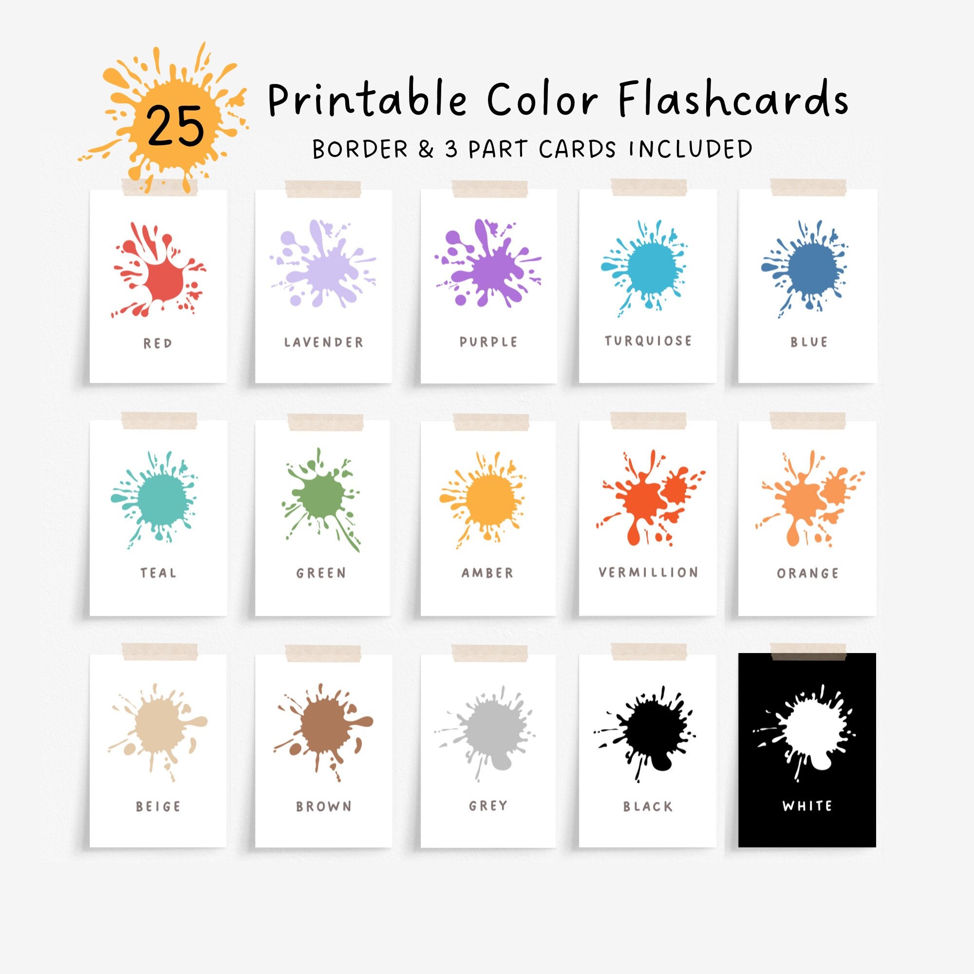 Color Flash Cards Splash Pattern Print at Home, Homeschool Resources, Pre-k Activity for Babies ...