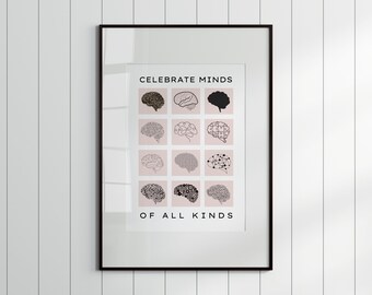 Neurodiversity Celebrate Minds of all Kinds Art Print for Therapy Office Mental Health Decor Therapy Anxiety Psychology School Counselor