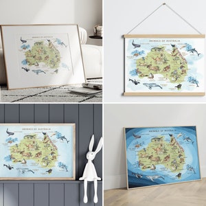 Australian Animals Map Print for Classroom Wall Decor, Educational Kids ...