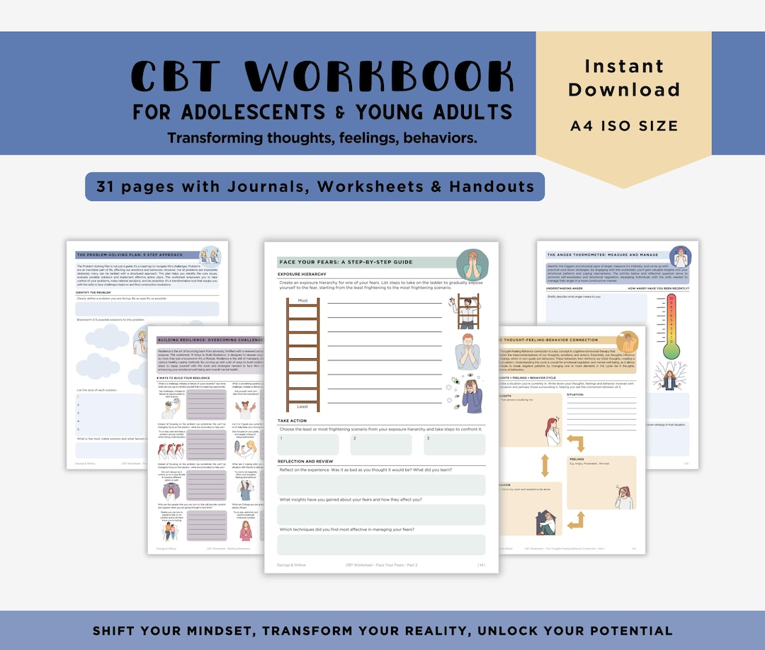CBT Worksheets for Teens and Young Adults, Goal Setting Templates,  Therapist Tools and Exercises, Mental Health Anxiety Relief - Etsy, image size:1080x918