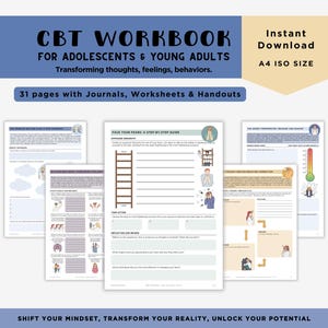 CBT Worksheets for Teens and Young Adults, Goal Setting Templates, Therapist Tools and Exercises, Mental Health Anxiety Relief