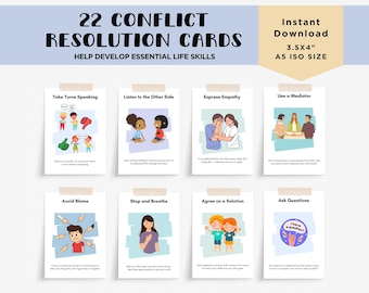 Child Therapy Anger Management Conflict Resolution Cards, Calm Down Strategies, Emotional Regulation
