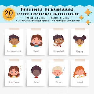 Tarjetas didácticas de sentimientos para imprimir, cuadro de emociones, materiales Montessori, recursos para la educación en el hogar, descarga digital