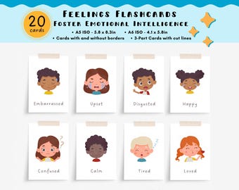 Tarjetas didácticas de sentimientos para imprimir, cuadro de emociones, materiales Montessori, recursos para la educación en el hogar, descarga digital