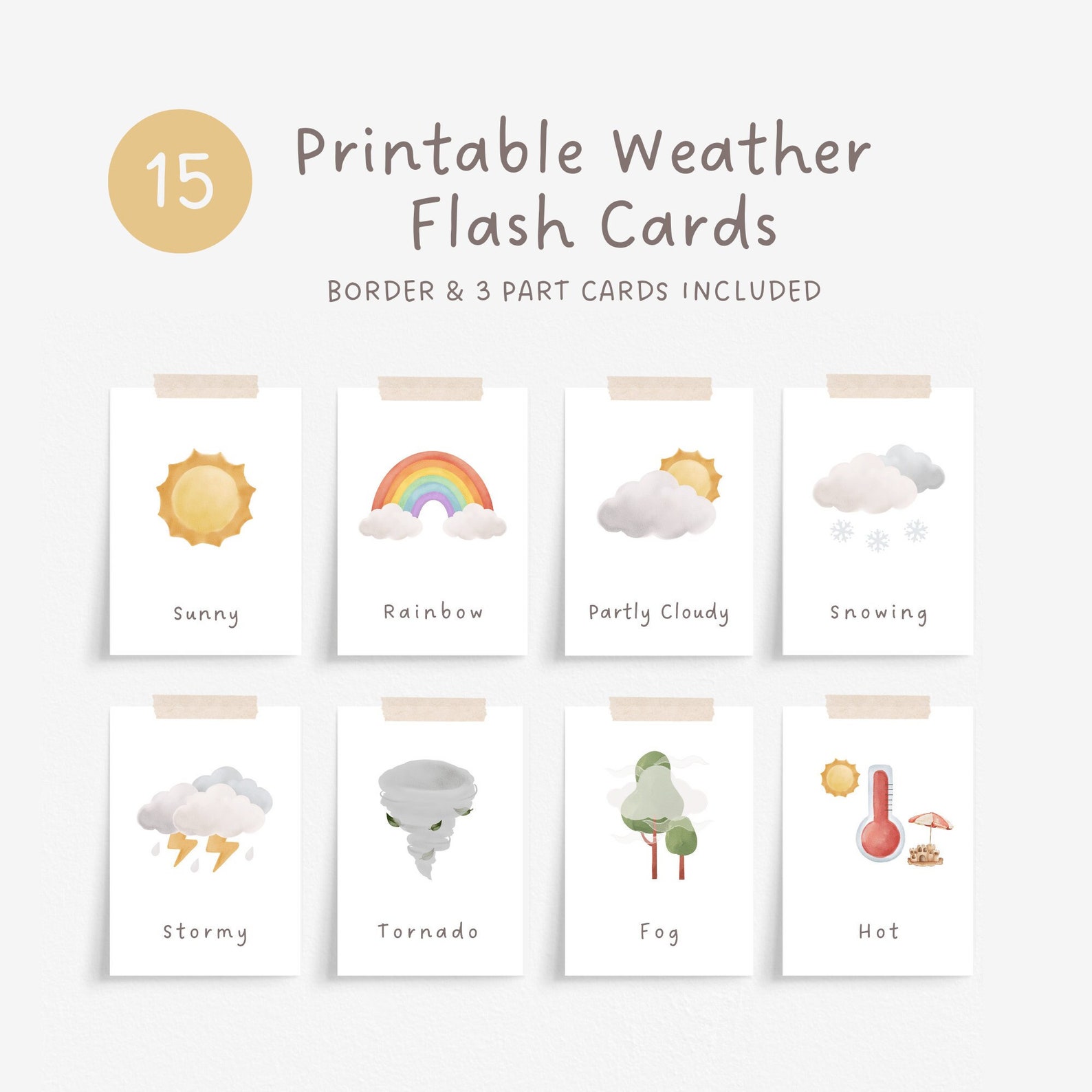 Printable Weather Flash Cards, Weather Chart, Montessori Materials ...